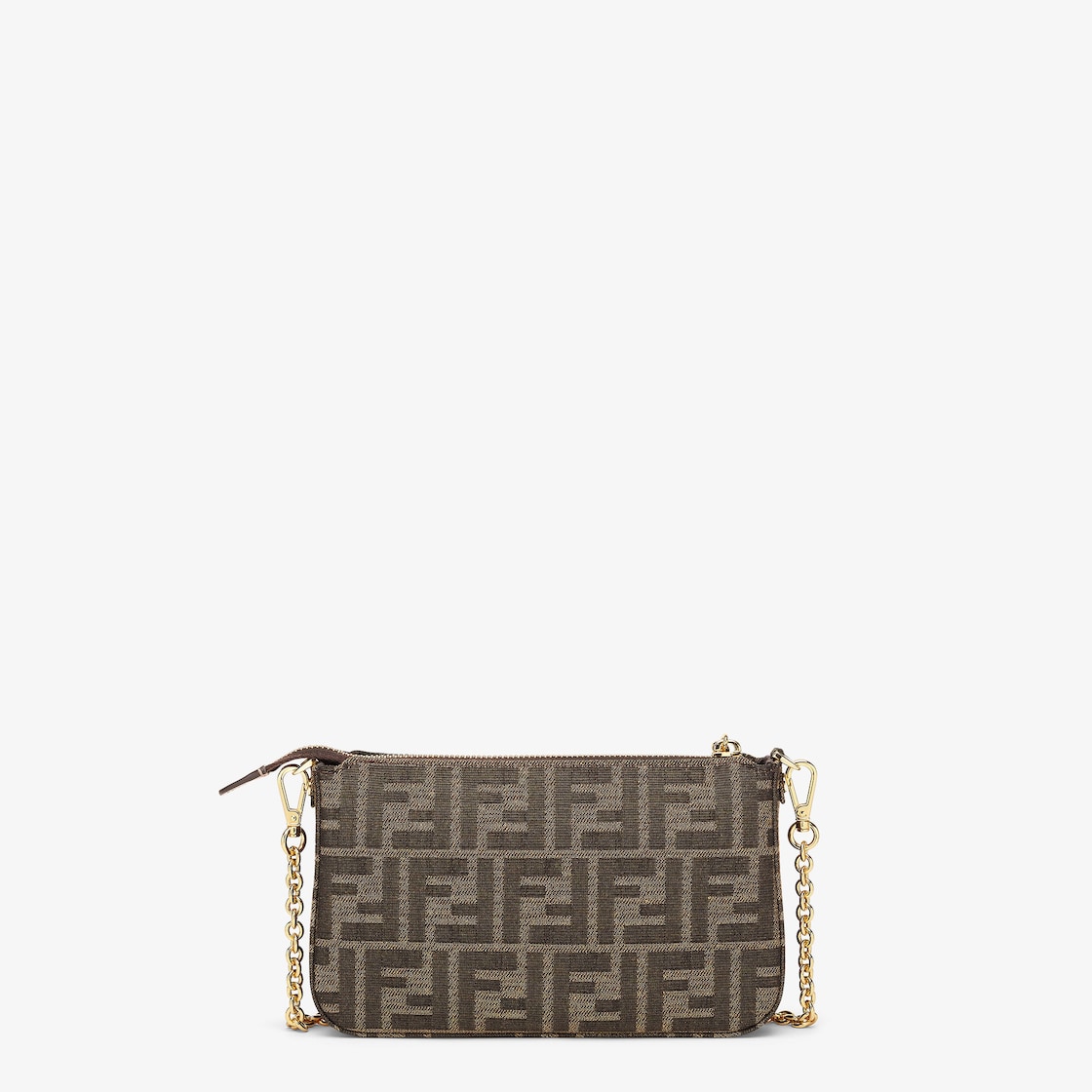 FENDI Baguette Pouch Brown jacquard FF fabric clutch with chain - Image 2